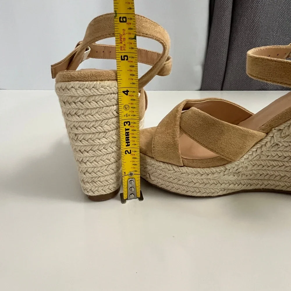 JOY IN LOVE Espadrille Wedge Sandals Women 7 Tan Solid Platform Summer Boho Heel